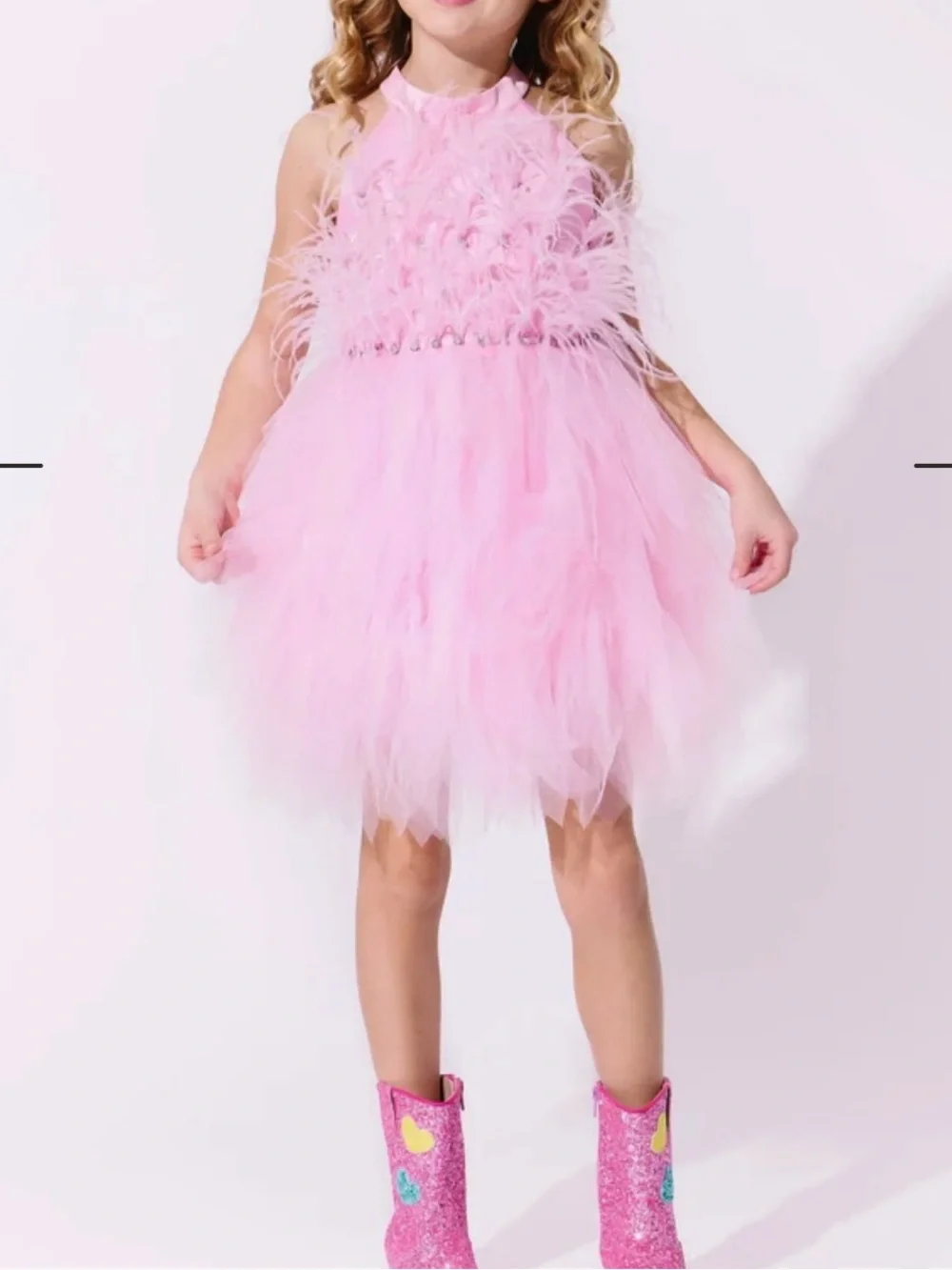 Lola + The Boys Pink Princess Feather Dress Size 8